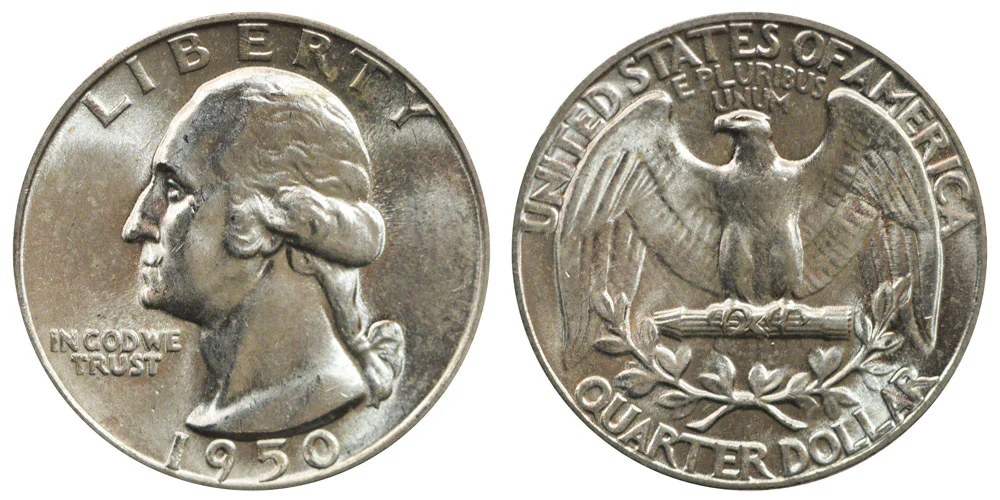 1950 Washington Quarter obverse and reverse showing full design details