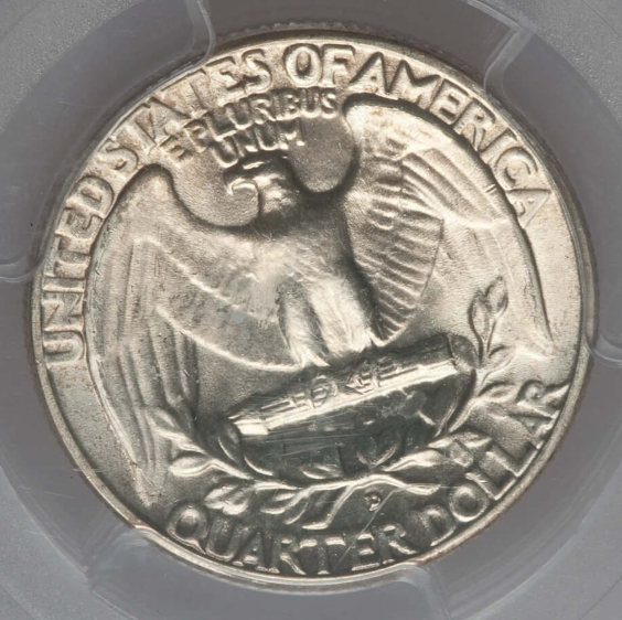 1950-D Doubled Die Reverse FS-801 showing doubling in reverse rim lettering and eagle