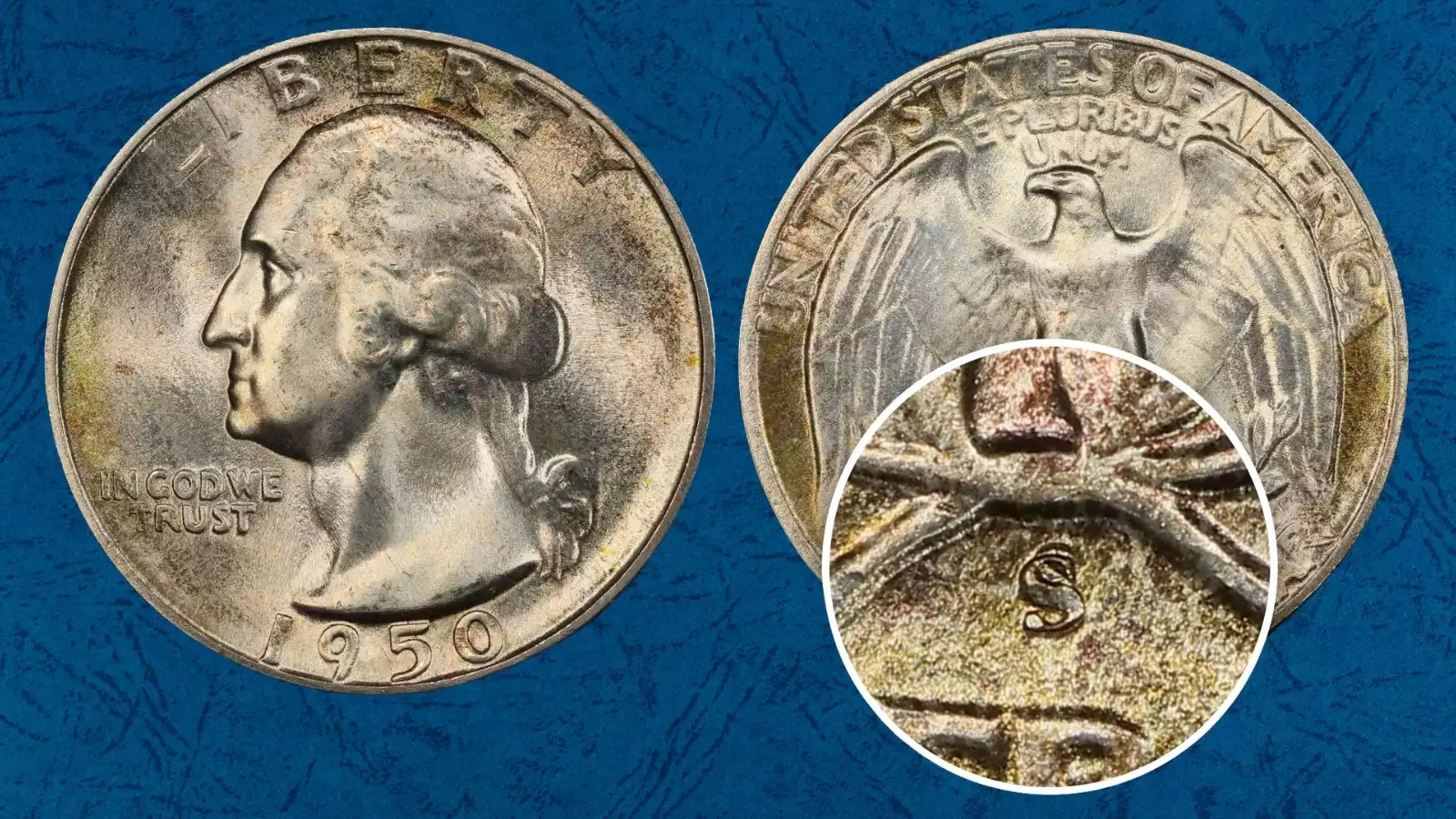 1950-S/S Repunched Mint Mark FS-501 showing doubled S mint mark on 1950 San Francisco quarter